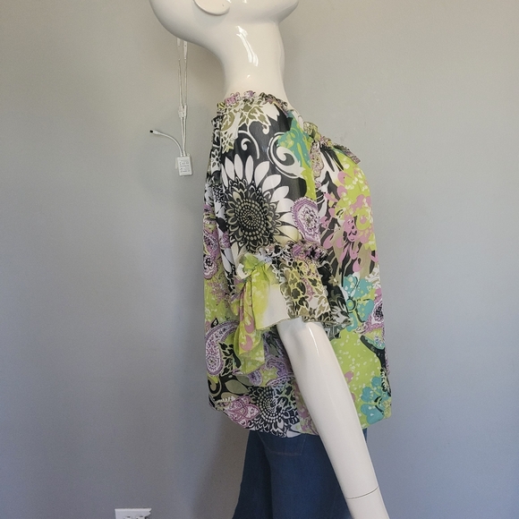 Beige by ECI Colorful Peasant Top, VGUC, Size M - Picture 2 of 9